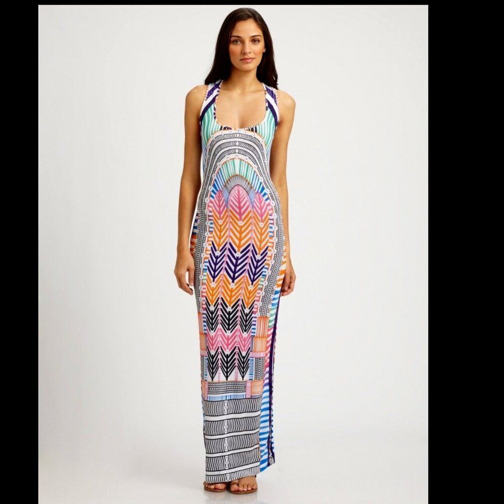 NWT Mara Hoffman XS Tank Maxi Long Jersey Bodycon Summer Pink Dress Blue Boho